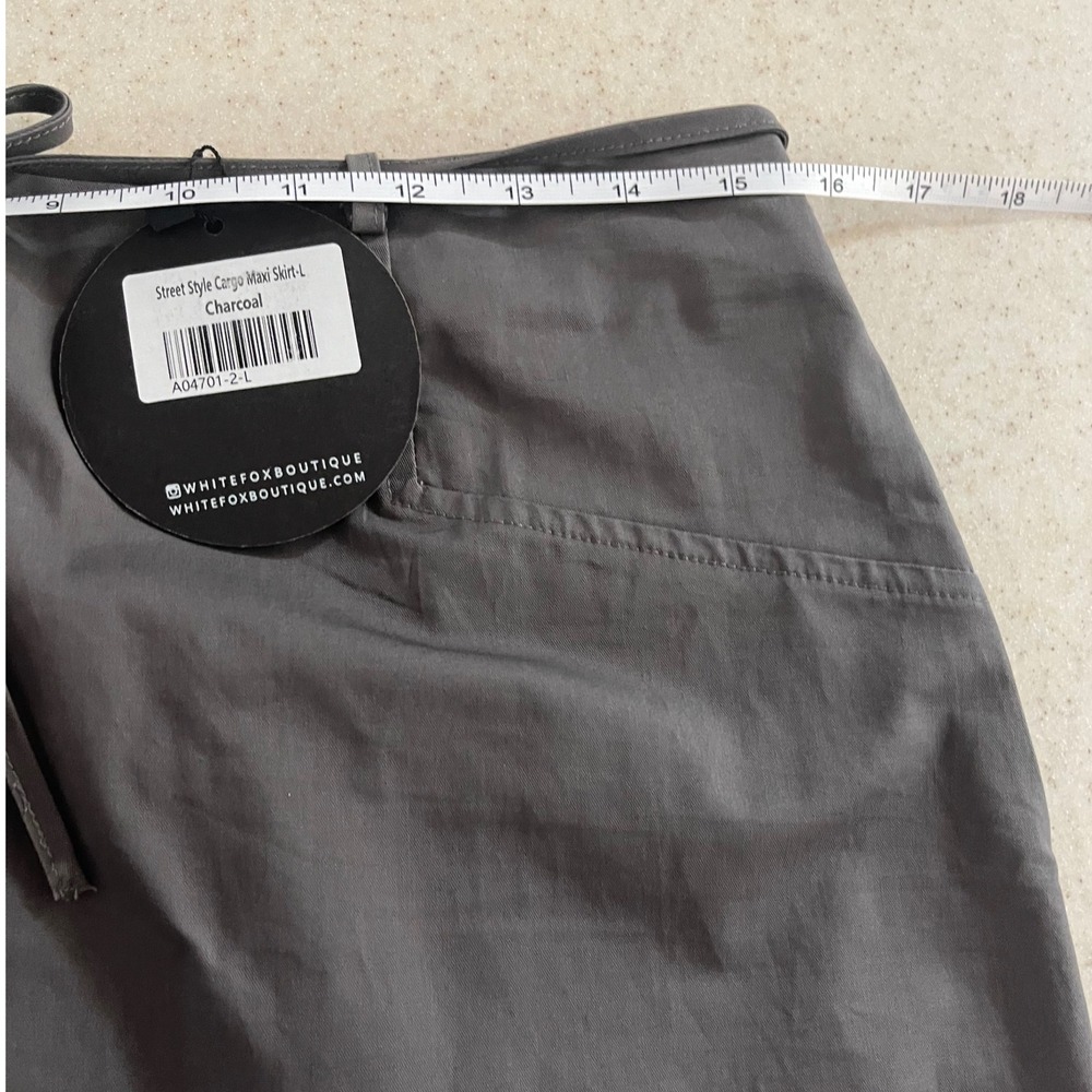 White Fox Street Style Maxi Cargo Skirt, Gray, relaxed, casual, edgy, tie waist - Picture 11 of 16